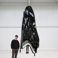 Maarten Baas hangs pianos from hooks in Crescendo! exhibition