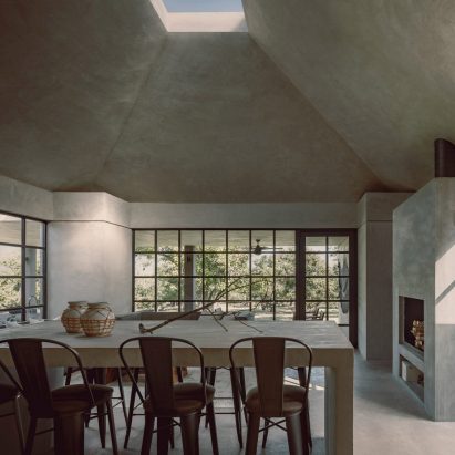 Concrete kitchen with skylight