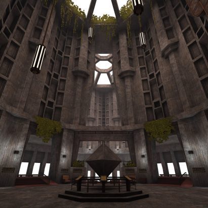 Cathedral-like brutalist building